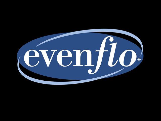 A blue and white logo of evenflo