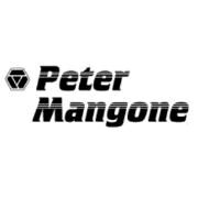 A black and white image of the name peter mangone.