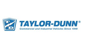 A blue and white logo of taylor-dunn